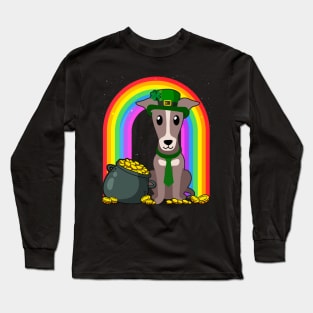 Whippet Rainbow Irish Clover St Patrick Day Dog Gift print Long Sleeve T-Shirt